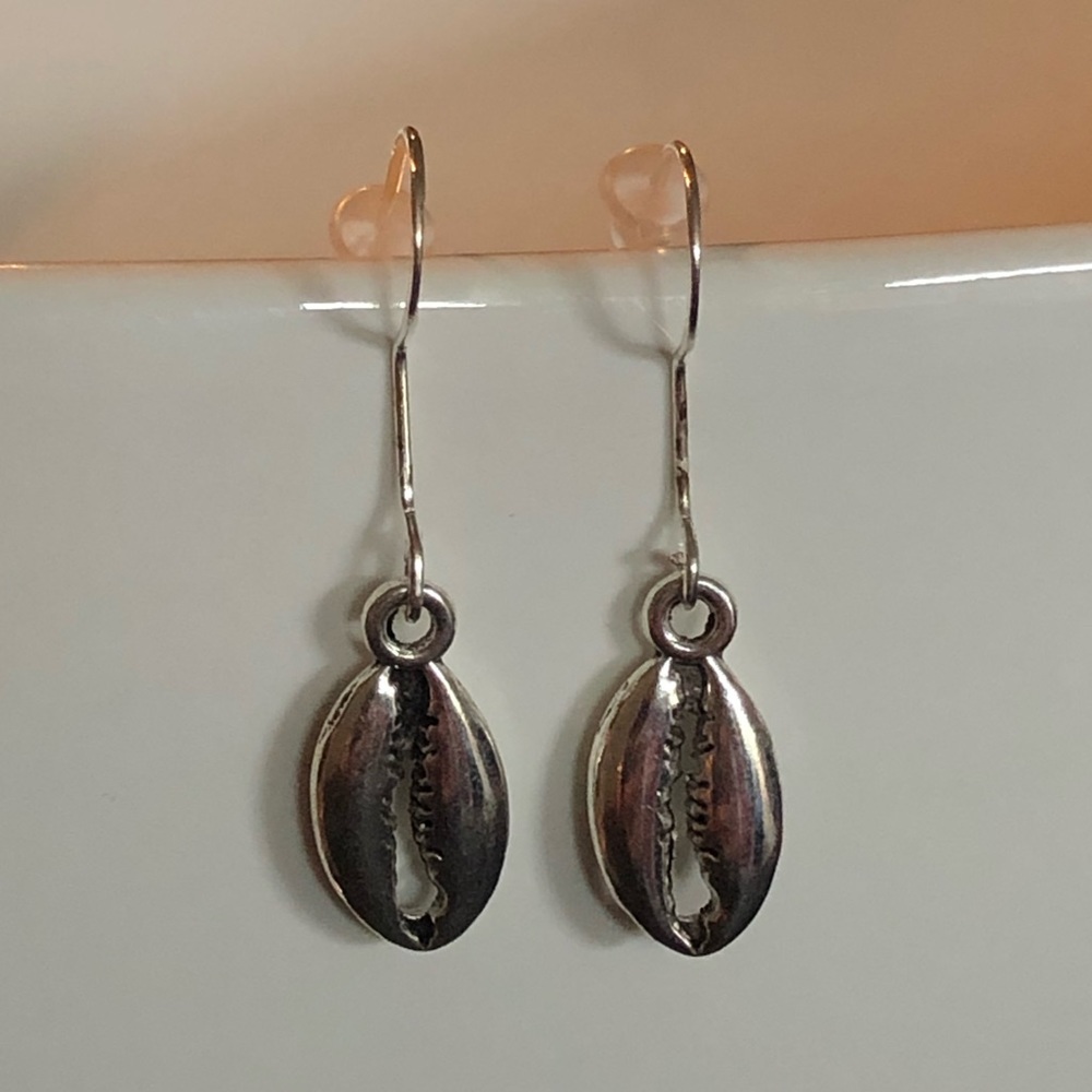 Puka shell sterling silver dangle earrings